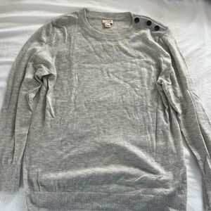J. Crew Light Gray Crewneck Sweater with Button Detail